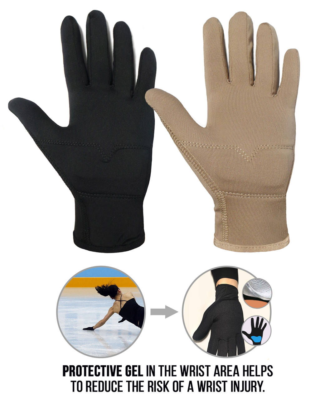 Youth SKATING SPIRIT Figure Skating Gloves Padded Gel Palm Protection Water Resistant Warm Touchscreen Non Slip 