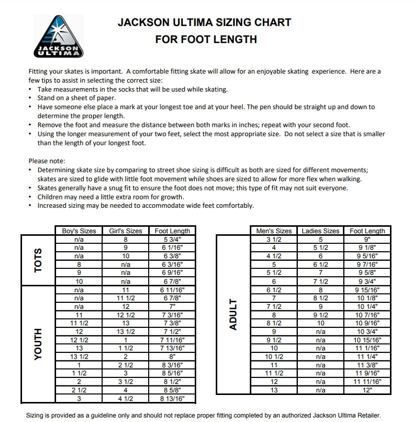 Jackson Sizing Chart