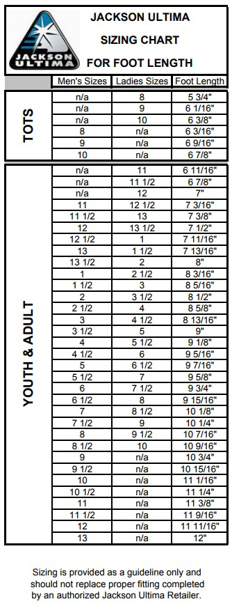 Riedell Figure Skate Size Chart