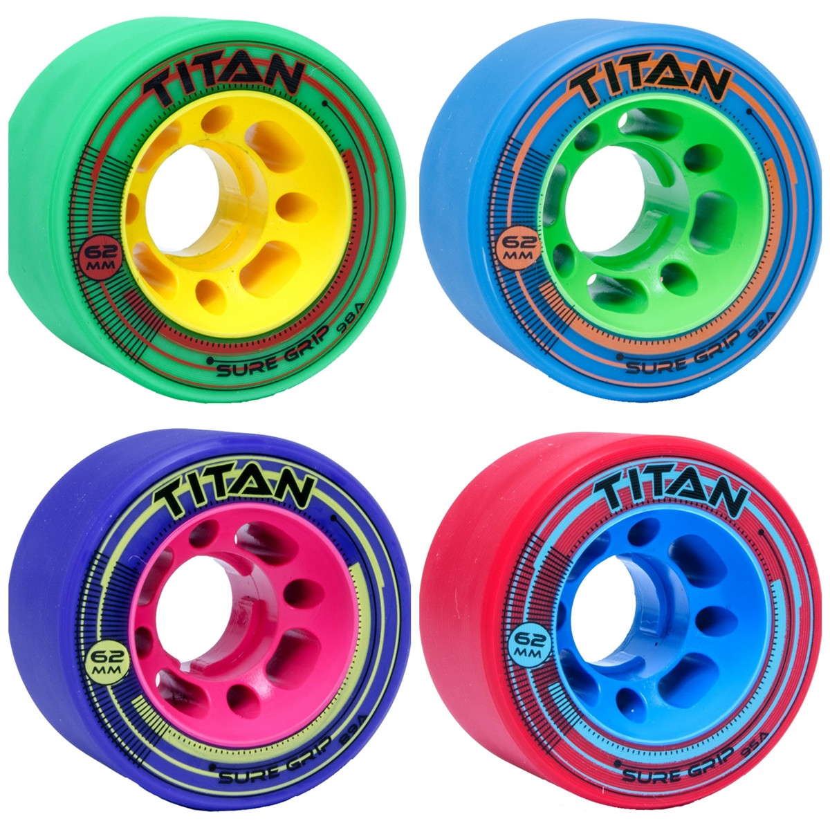 Titan Sure Grip 95a 62mm Rollerskating Wheels Red pack of 4 