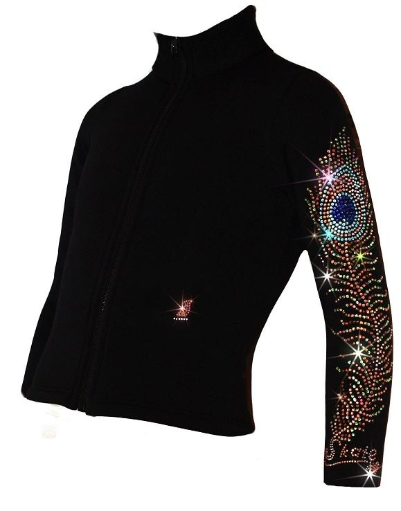 Ice Fire Polartec Figure Skating Jacket – Charming Peacock Sleeve Design, Rhinestone Appliqué