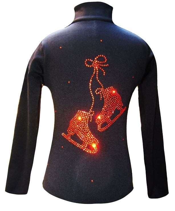 Black Ice Skating Jacket with Orange "Pair of skates" Rhinestones Design