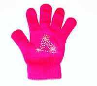 Neon Pink Skating Gloves with "Skate" Rhinestone Design (One Size)