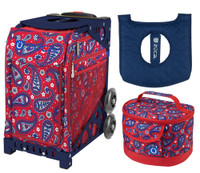 Zuca Sport Bag -Paisley in Red with Gift Lunchbox and Zuca Seat Cover (Navy Frame)