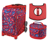Zuca Sport Bag - Paisley in Red with Gift Lunchbox and Zuca Seat Cover (Red Frame)