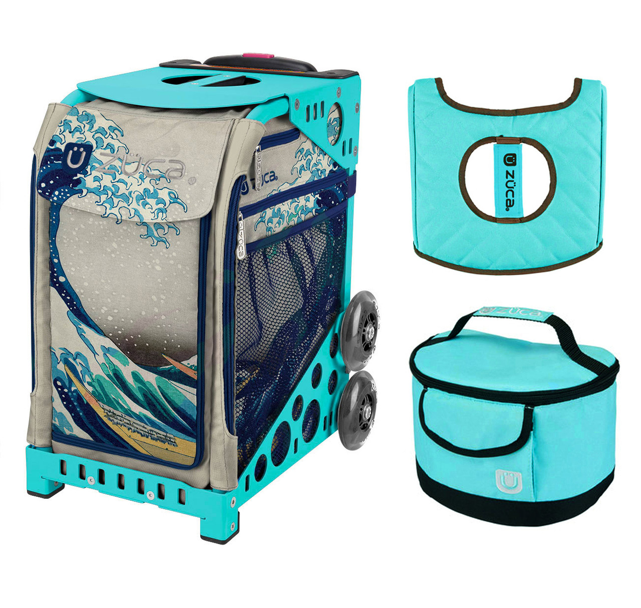 Zuca Sport Bag Reef with Gift Turquoise/Brown Seat Cover and Turquoise Lunchbox Turquoise Frame 