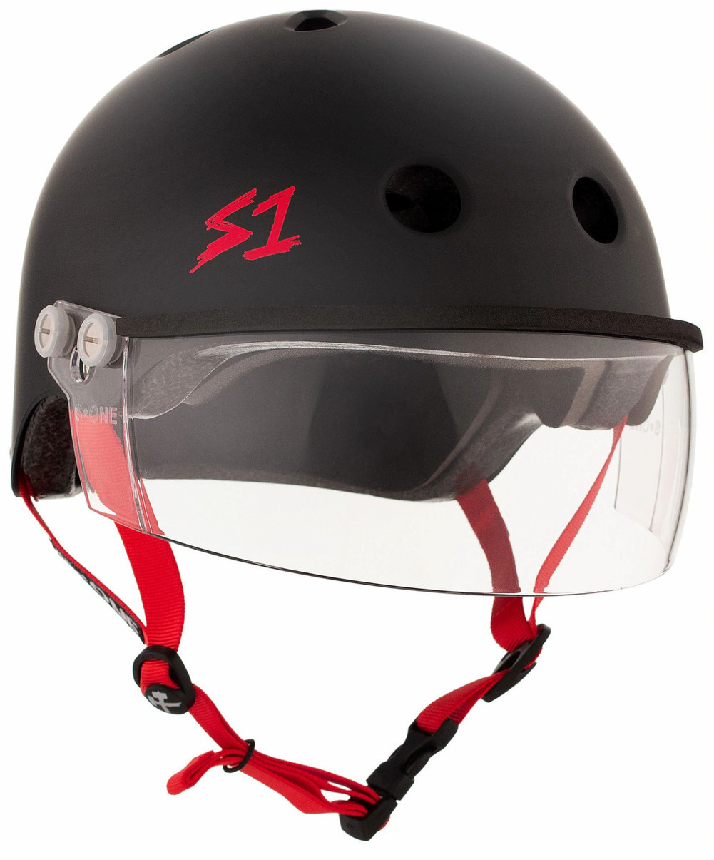 S1 Lifer Visor Gen 2 Certified Roller Derby Helmet - Black Matte With Pink Straps