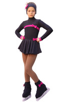 IceDress Figure Skating Outfit - Thermal - Bows (Dark Grey and Fuchsia)
