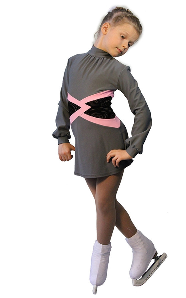 IceDress Figure Skating Outfit Bracket Gray with Pink Line 