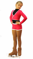 IceDress -Figure Skating Shorts with a Narrow  Waistband (Raspberry and White)