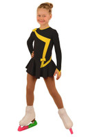 IceDress Figure Skating Dress - Thermal - Bows 2 (Dark grey with Yellow)