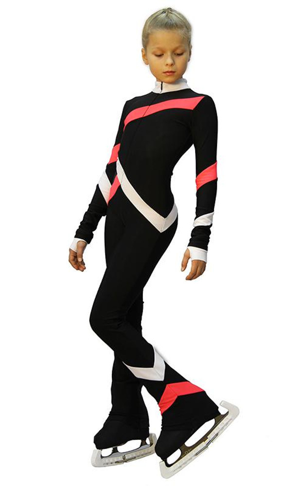 Black, Coral and White Quad IceDress Figure Skating Training Overalls 