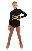 IceDress Figure Skating Dress - Thermal - Jackson 2 (Black with Gold and Black Lycra)