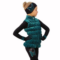 IceDress Figure Skating Outfit - Thermal - Velvet Butterfly with Vest (Emerald) 2nd view