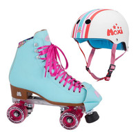 Moxi Combo Set - Beach Bunny Roller Skate (Blue Sky) & Helmet (Stripey)
