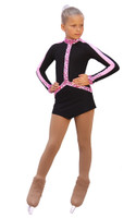 IceDress Figure Skating Outfit - Thermal - Arabesque 2 (Black  with Pink rhinestones)