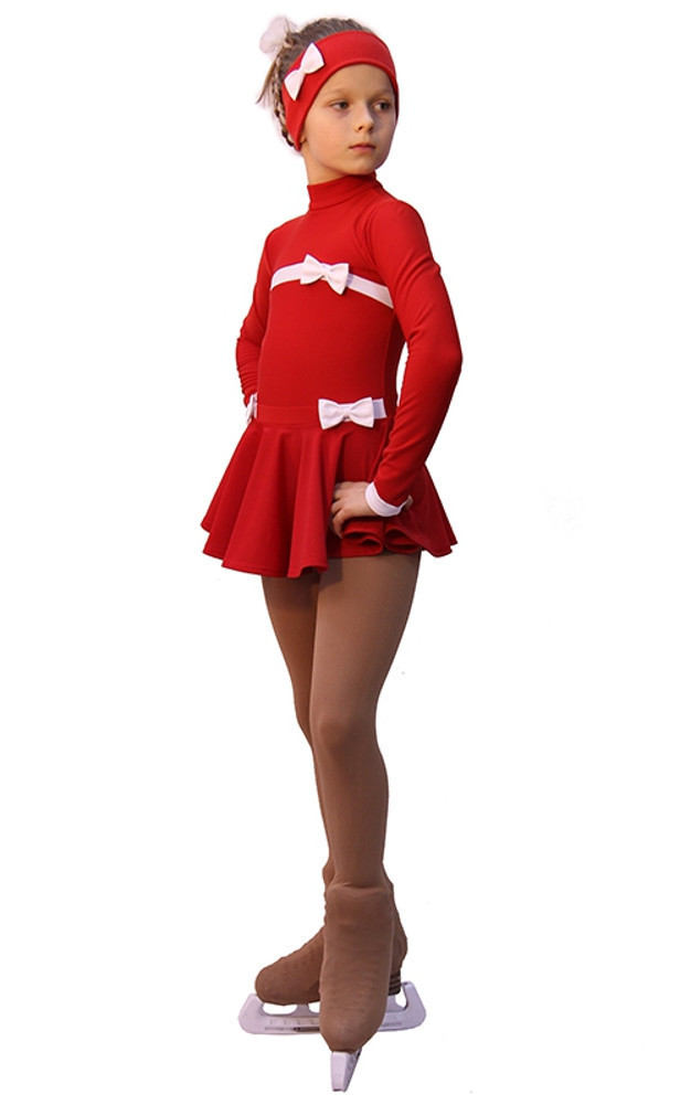 Red and White IceDress Figure Skating Outfit Bows 