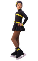 IceDress Figure Skating Outfit - Thermal - Bows (Dark Grey and Yellow)