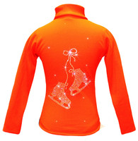 Orange ice Skating Jacket with  "Pair of skates" rhinestone applique