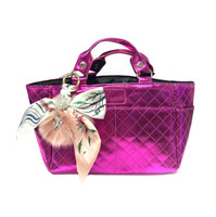 Kami-So Ice Skating Rink Tote -  (Metal Fuchsia) with Bow Keychain  (Pink)