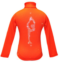 Orange ice Skating Jacket with  "Biellmann" rhinestone applique