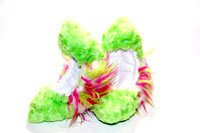 Figure Skating Fuzzy Soakers - CF08 - Lime Fuzzy Fur with Center White, Lime and Hot Pink Crazy Fur