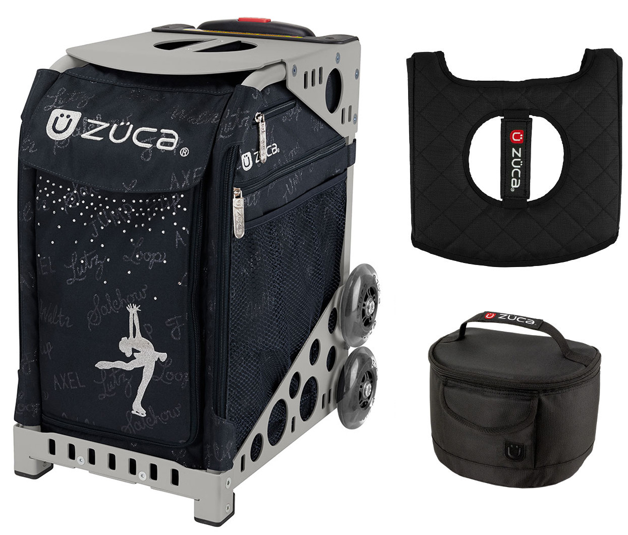 Zuca Sport Bag - Ice Queen with Gift Lunchbox and Seat Cover (Gray Frame,  Black Lunchbox)