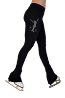 ChloeNoel P622F All Black 3" Waist Band Light Weight Fleece Figure Skating Pants w/ Mini Jump Skater Crystals Combination