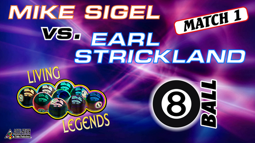 MATCH #1: 8 BALL: Earl, having recently won an event in Europe. was in a much more competitive form and totally dominated the opening 8-ball encounter. Mike, realizing just how out of assault-stroke he actually was, let us into his outermost thoughts.

Earl Strickland (1-0) def. Mike Sigel (0-1) 8-2