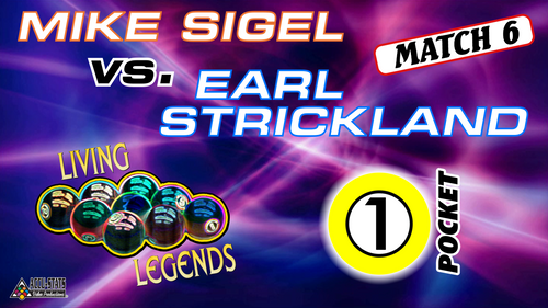 MATCH #6: ONE-POCKET: Sigel then proved his one pocket prowess and, by truly outplaying Earl 3-1, won his first match.

Mike Sigel (1-5) def. Earl Strickland (5-1) 3-1
