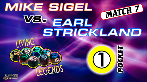 MATCH #7: ONE-POCKET: Sigel, being behind 5 sessions to one, exercised his Player's Choice option. Wisely, he decided on one pocket again. His success continued.

Mike Sigel (2-5) def. Earl Strickland (5-2) 3-2
