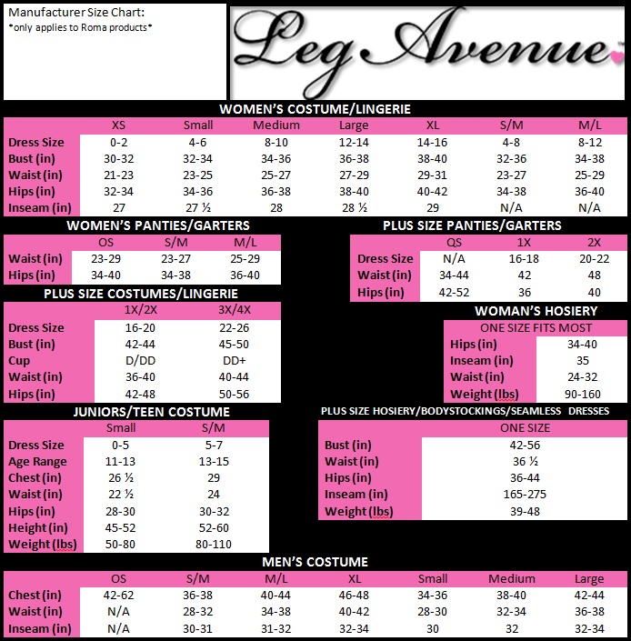 The Avenue Size Chart