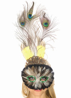 Brown, Green and Yellow Peacock Feather Mask