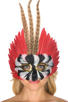 Black, White, Brown and Red Feathers Mask