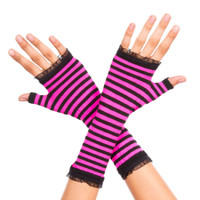Striped Fingerless Gloves with Ruffles