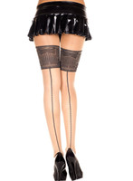 Sheer Pantyhose with Faux Lace Topper and Back Seam