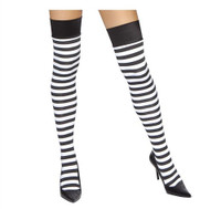 Black and White Horizontal Striped Thigh Highs