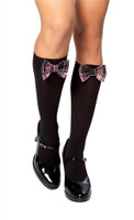 Black Knee Highs with Pink Plaid Bows