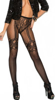 Fishnet and Lace Crochet Faux Thigh High Pantyhose