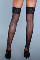 Thick Lace Top Back Seam Thigh High Stockings