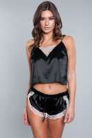 Satin and Lace Cropped Cami and Shorts Set