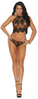 Mesh Embroidered Halter Cami and Panty Set