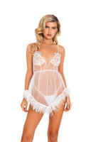 Mesh & Feathers Embroidered Bridal Babydoll