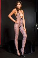 Tiger Plunging Halter Crotchless Bodystocking