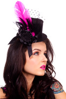 Burlesque Mini Top Hat with Mesh and Feather