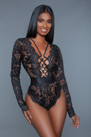Long Sleeve Plunging Strappy Bodysuit