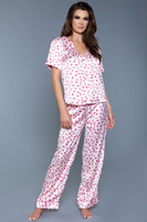 Satin Splodge Print Top and Pants Pajama Set