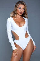 Long Sleeve Back Cutout Plunging Swimsuit