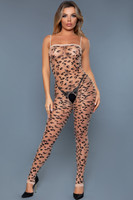 Sheer Footless Crotchless Leopard Bodystocking