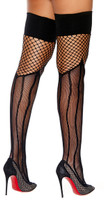 Fence Net Crochet Thick Top Striped Thigh Highs